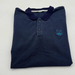 Kenzo Paris Mens Navy Blue Tiger Logo Embroidered Pique Cotton Polo Shirt Large